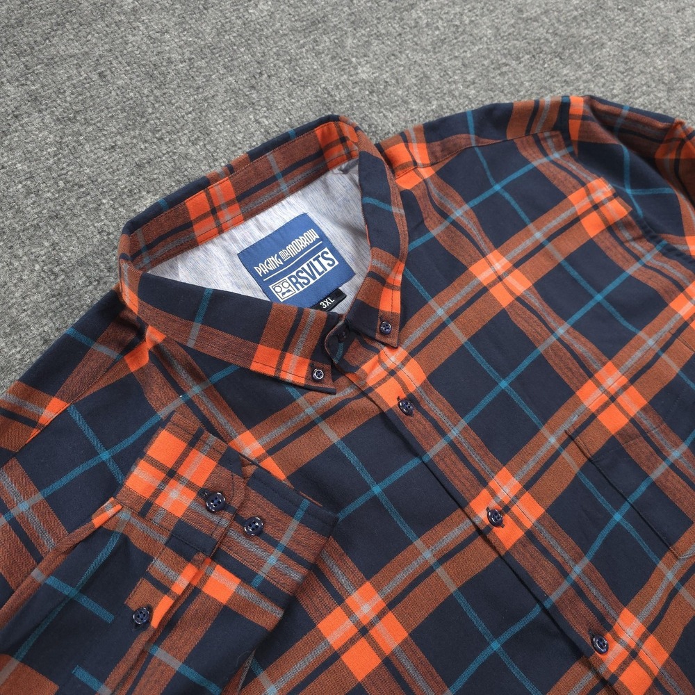 RSVLTS Shirt Mens 3XL Blue Orange Plaid Flannel Paging Mr Morrow Oh My Flanta